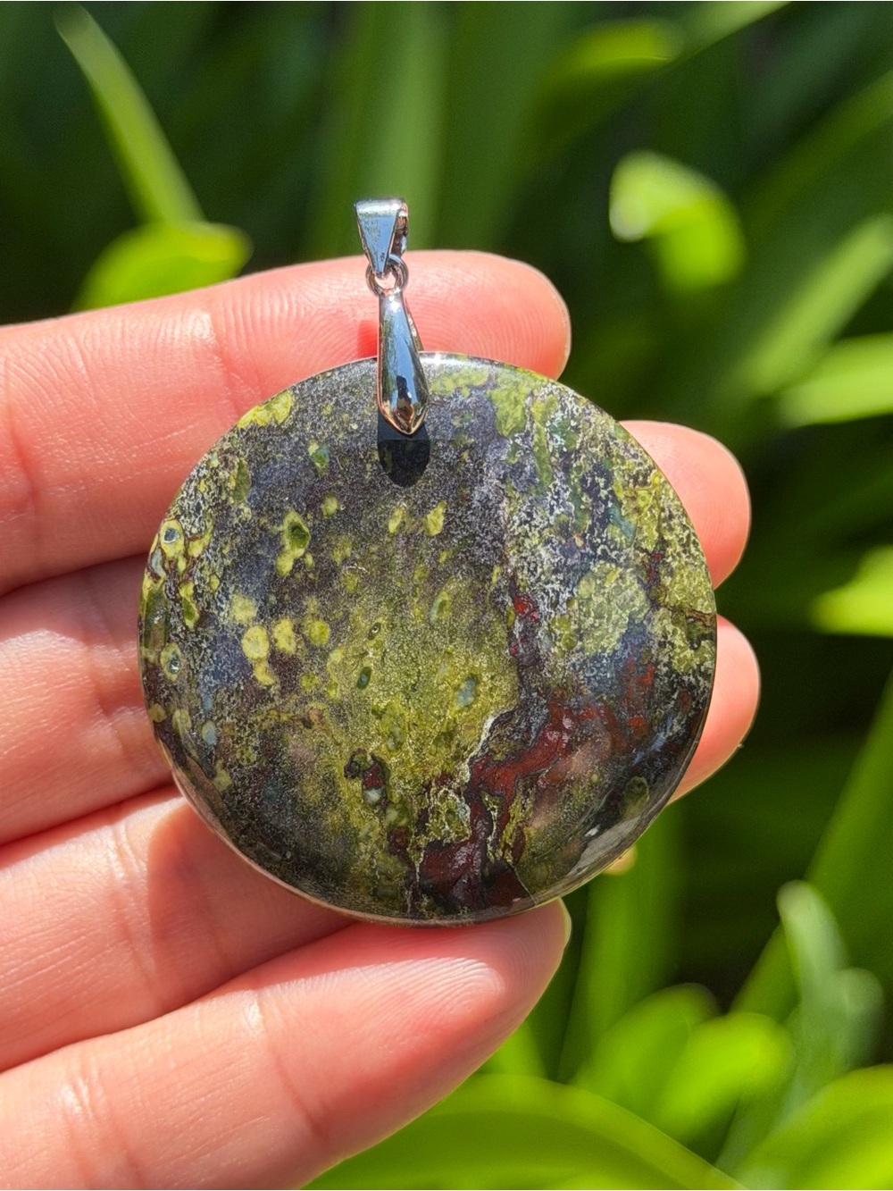Sterling silver 925 stamped round blood stone pendant 2074 - Picture 3 of 6
